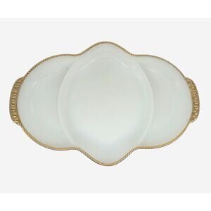 Vintage Fire King White Milk Glass with Gold Trim Divided Dish 3 Section Platter
